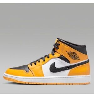 Air Jordan Mid 1 Men's Black, White, and Yellow Sneakers